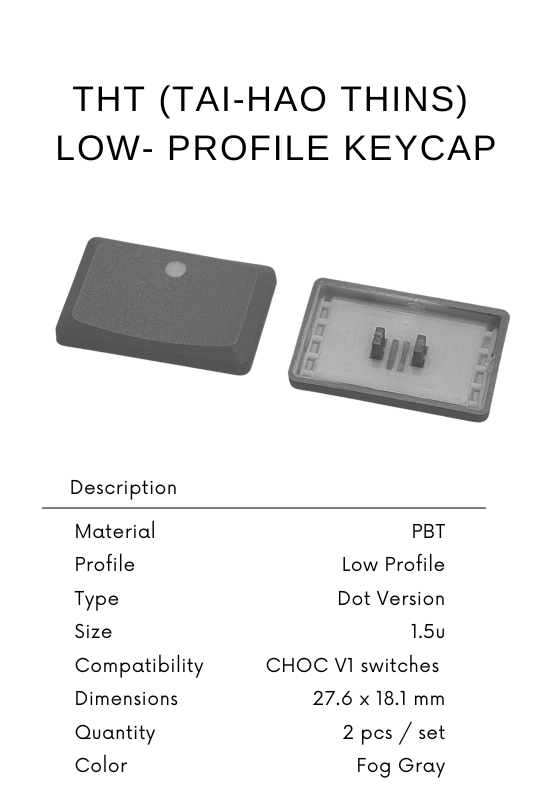 Tai-Hao Thins Low Profile Keycap, PBT 1U DOT Homing, Backlit,for gray - Perfect for mechanical keyboards.choc v1