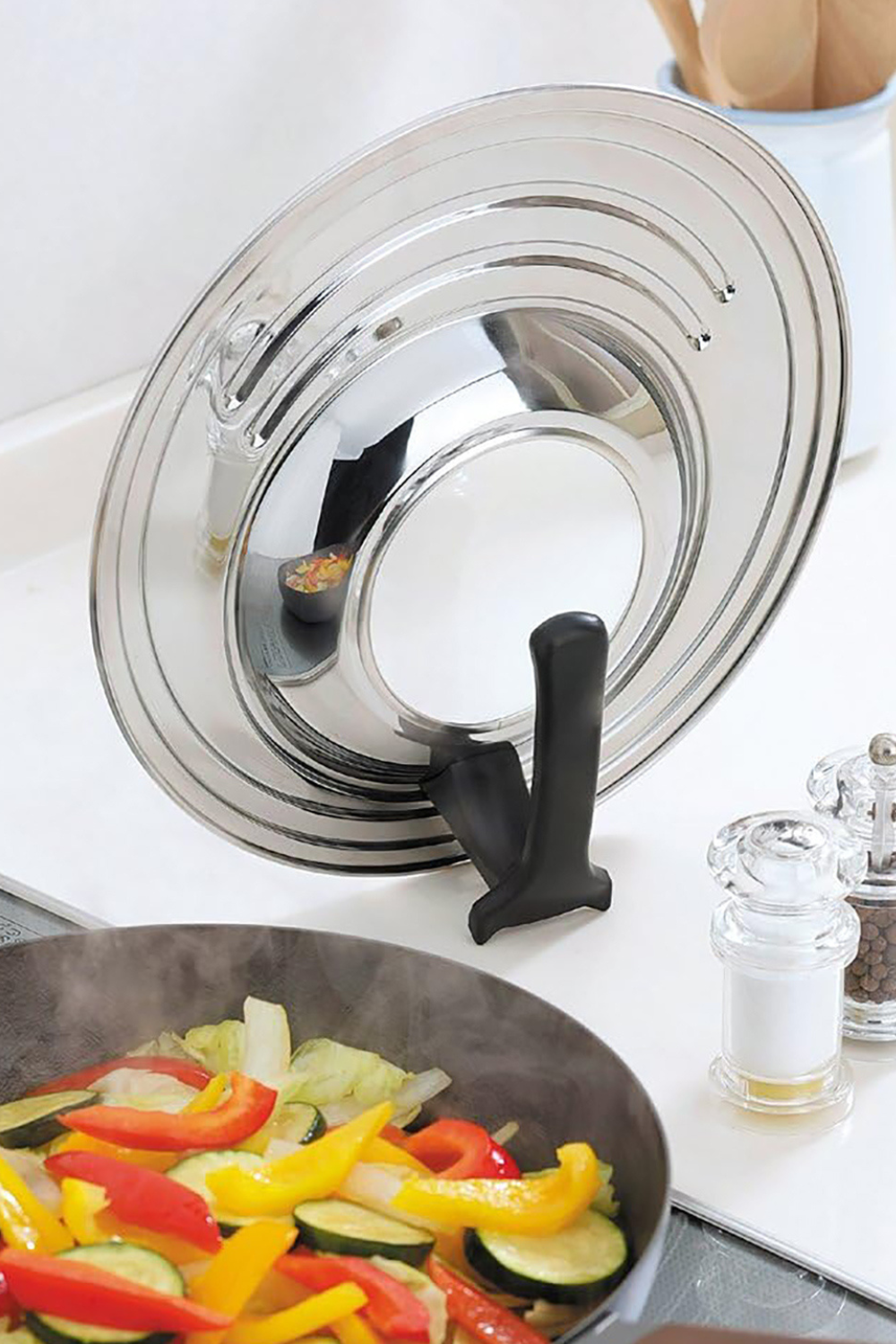 《下村企販》日本製可立式強化玻璃鍋蓋(適用直徑18~26cm鍋具)