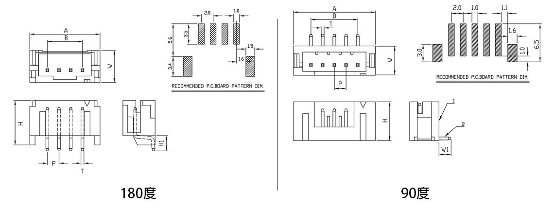 JST,2.0mm,連接器,90度,180度,公座,SMT