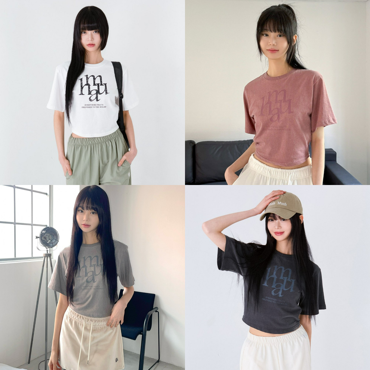 韓國muahmuah授權 超韓系水洗刷舊感修腰短版上衣