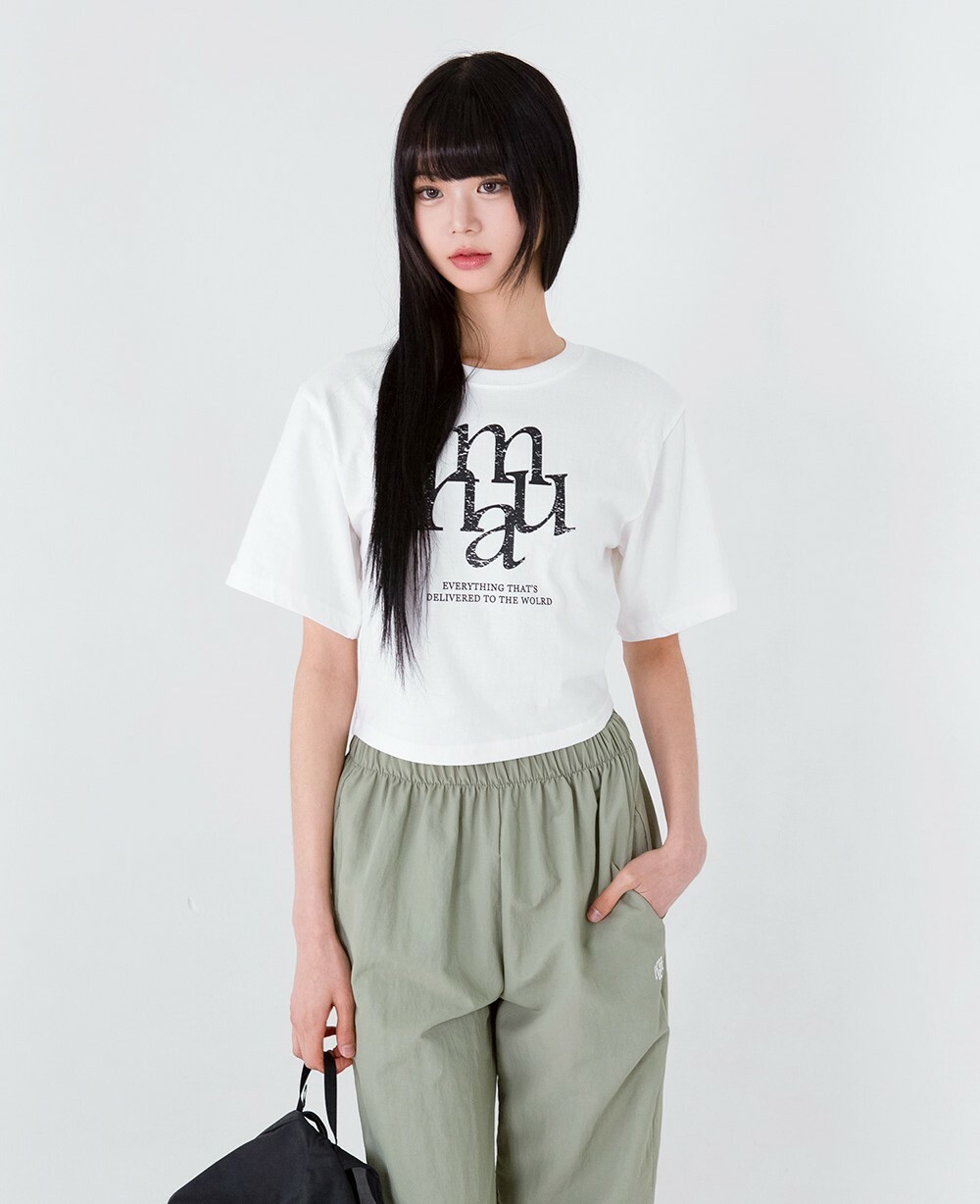 韓國muahmuah授權 超韓系水洗刷舊感修腰短版上衣