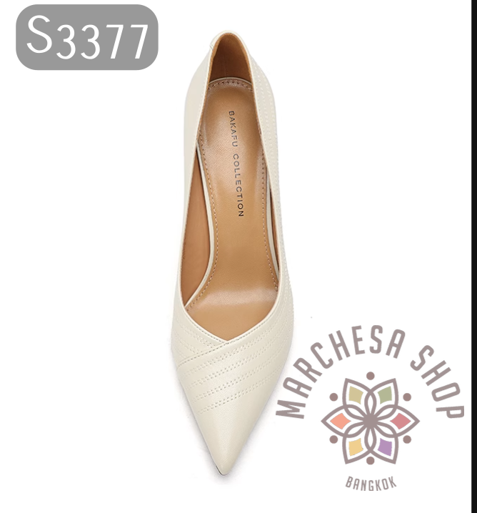 S3377 - 羊皮簡約鈄車綫尖頭高踭鞋 (兩種高度)