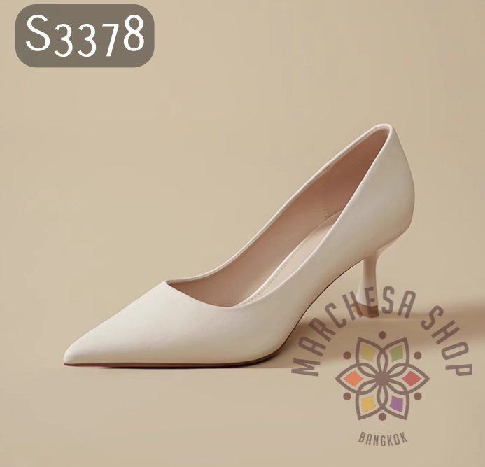 S3378 - 羊皮絲綢暗紋尖頭高踭鞋 (兩種高度)