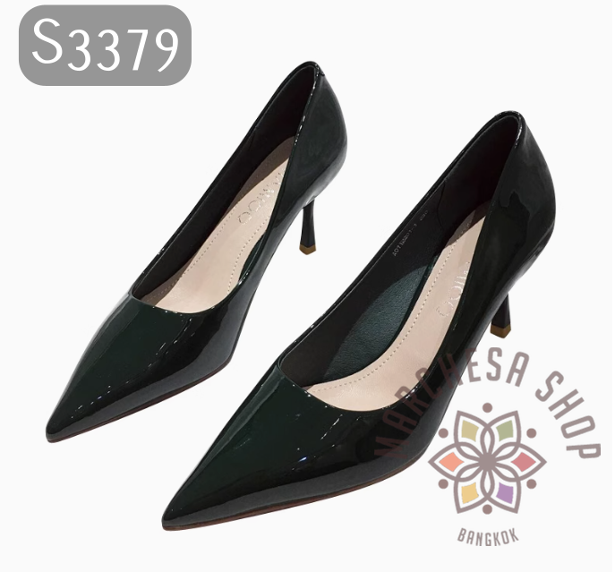 S3379 -  牛漆皮純色尖頭高踭鞋