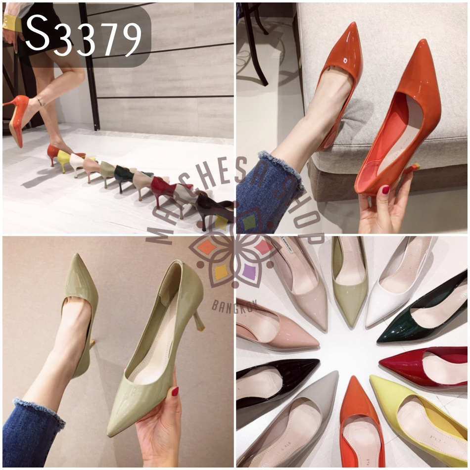 S3379 -  牛漆皮純色尖頭高踭鞋