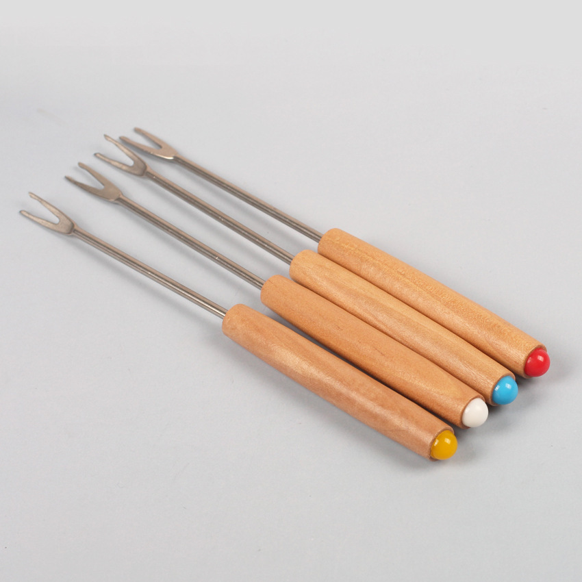 橡木柄甜點燒烤叉 4件組(尾蓋顏色隨機)