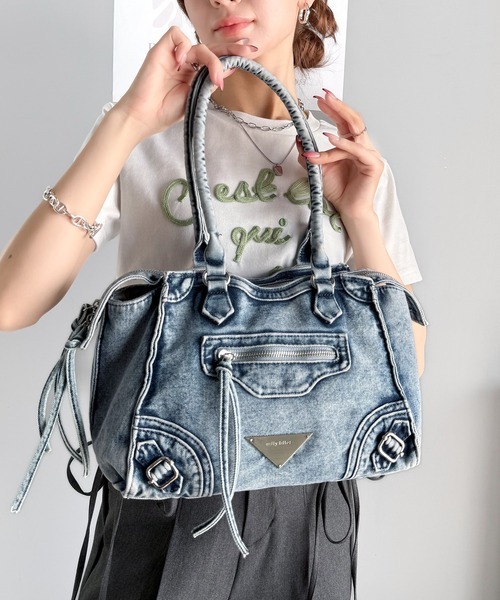 日本🇯🇵連線 Mily Bilet 作舊牛仔大容量機車包 拖特包 肩背包 手提包 郵差包 2色(任買兩件711免運)/預購