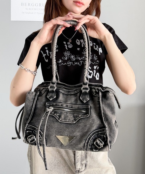 日本🇯🇵連線 Mily Bilet 作舊牛仔大容量機車包 拖特包 肩背包 手提包 郵差包 2色(任買兩件711免運)/預購