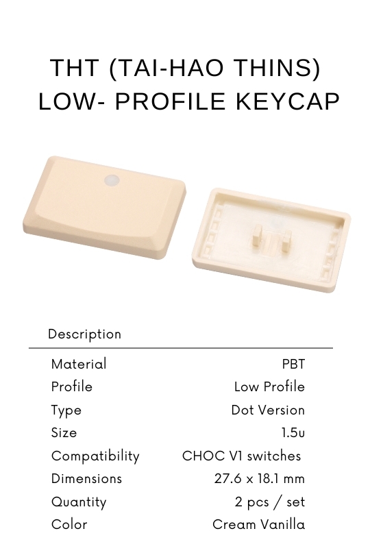 Tai-Hao Thins Low Profile Keycap, PBT 1.5U DOT, Backlit, Cream Vanilla, MX Switch Compatible, COCH V1 - Ideal for mechanical keyboards.