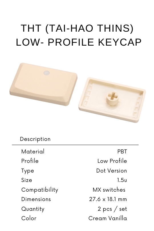 Tai-Hao Thins Low Profile Keycap, PBT 1.5U DOT, Backlit, Cream Vanilla, MX Switch Compatible, COCH V1 - Ideal for mechanical keyboards.