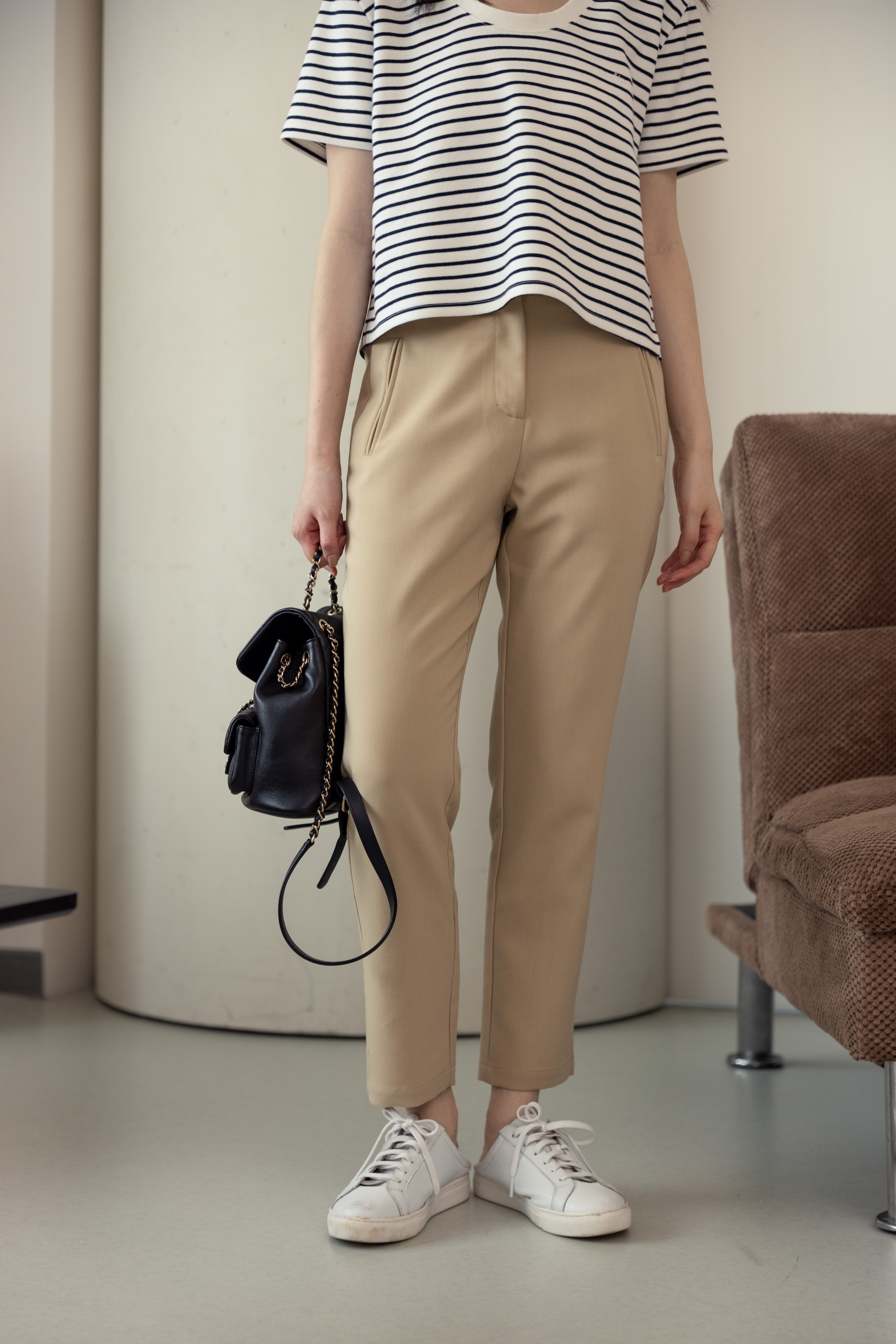 打摺顯瘦西裝褲-杏