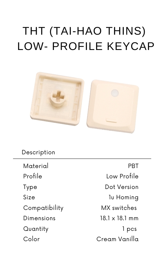 Tai-Hao Thins Low Profile Keycap, PBT 1U DOT, Backlit, Cream Vanilla, MX Switch Compatible, COCH V1 - Ideal for mechanical keyboards.