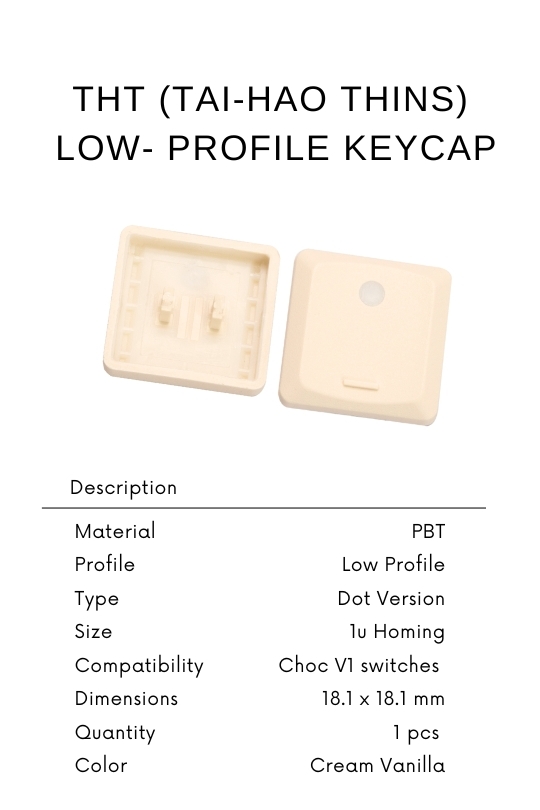 Tai-Hao Thins Low Profile Keycap, PBT 1U DOT, Backlit, Cream Vanilla, MX Switch Compatible, COCH V1 - Ideal for mechanical keyboards.