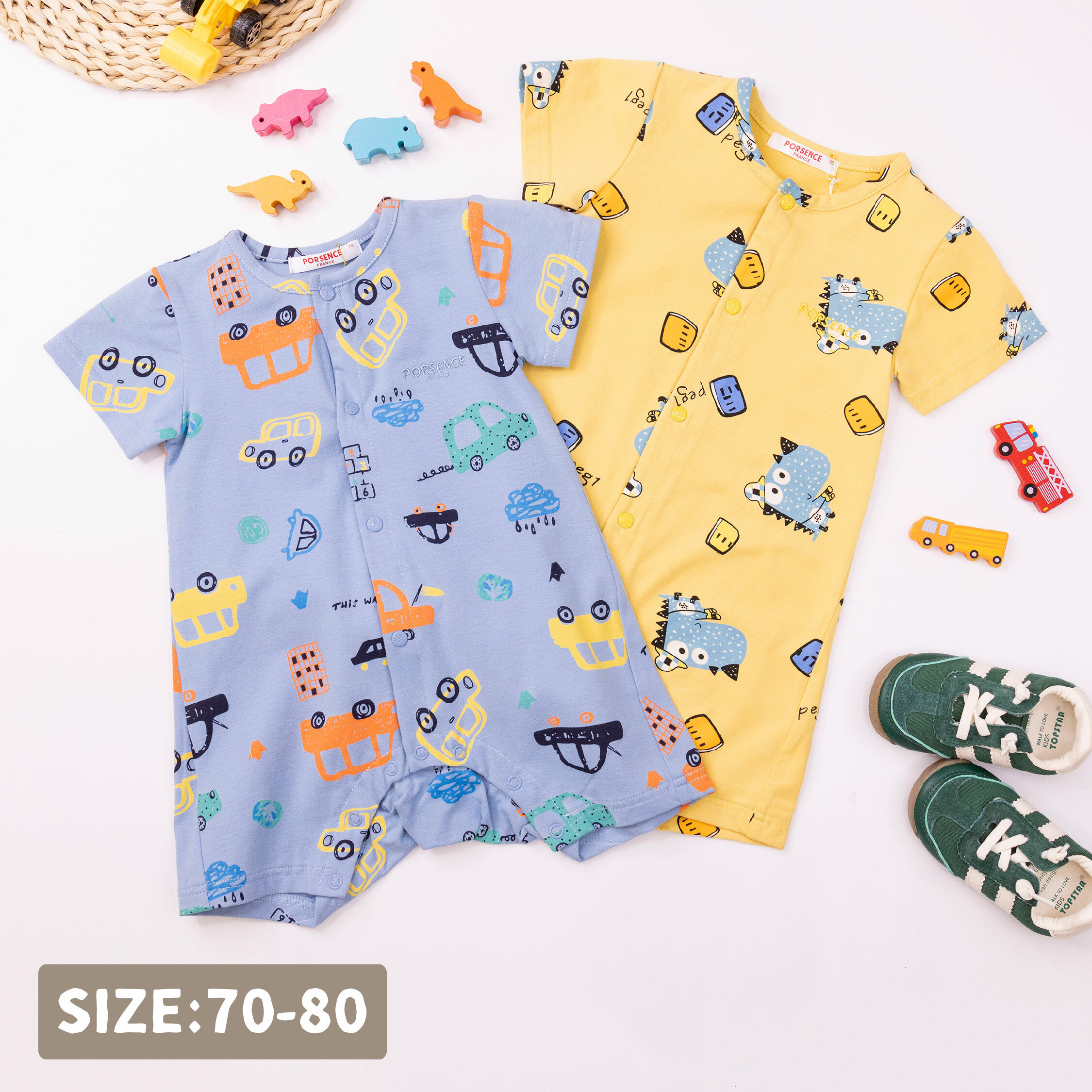 波紳士【12026】塗鴉風恐龍與車車連身裝