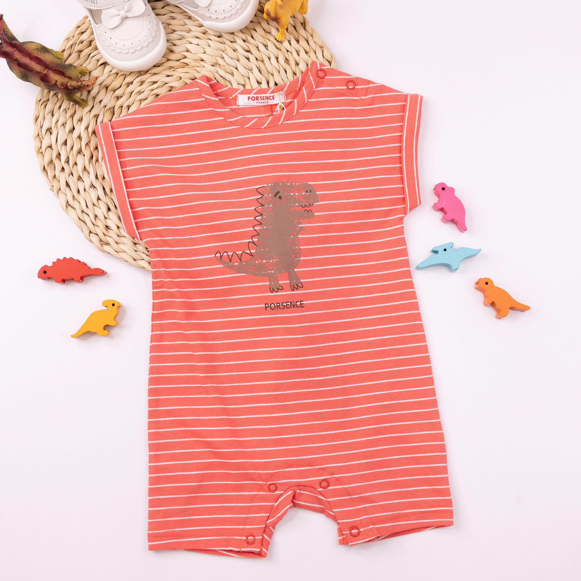 波紳士【12027】斑駁塗鴉恐龍條紋連身裝＊二色