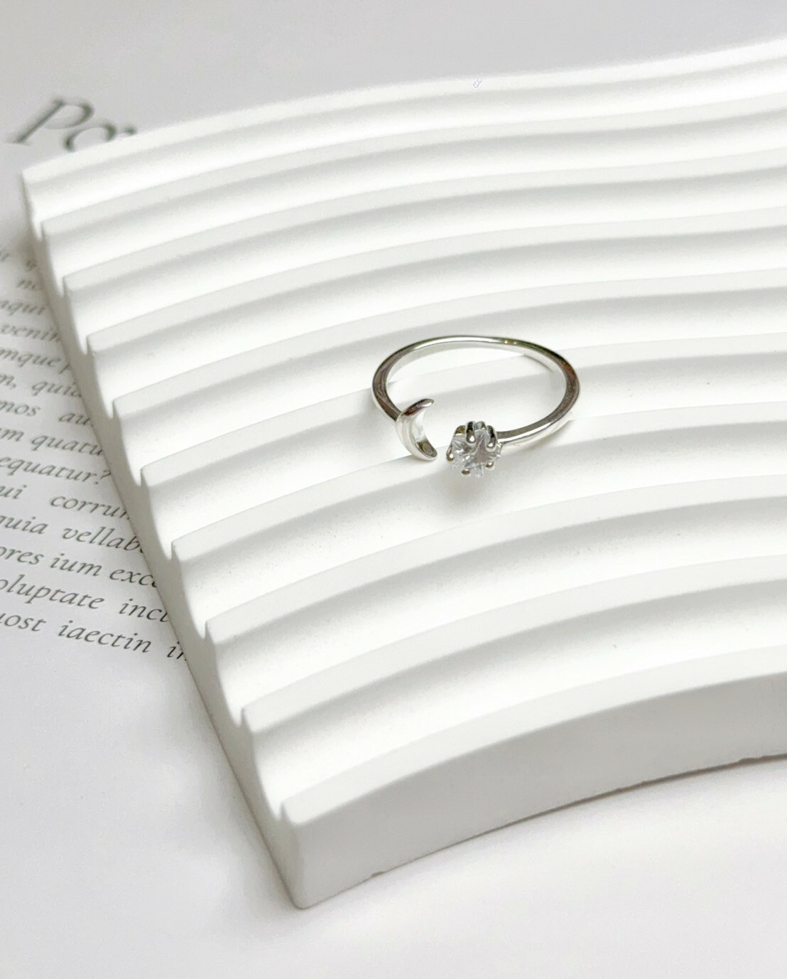 月落星沉|純銀星星鋯石月亮開口戒指