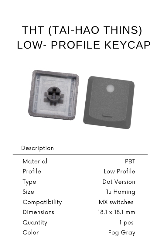 Tai-Hao Thins Low Profile Keycap, PBT 1U DOT , Backlit,For Gray-Perfect for mechanical keyboards,mx switch,coch v1