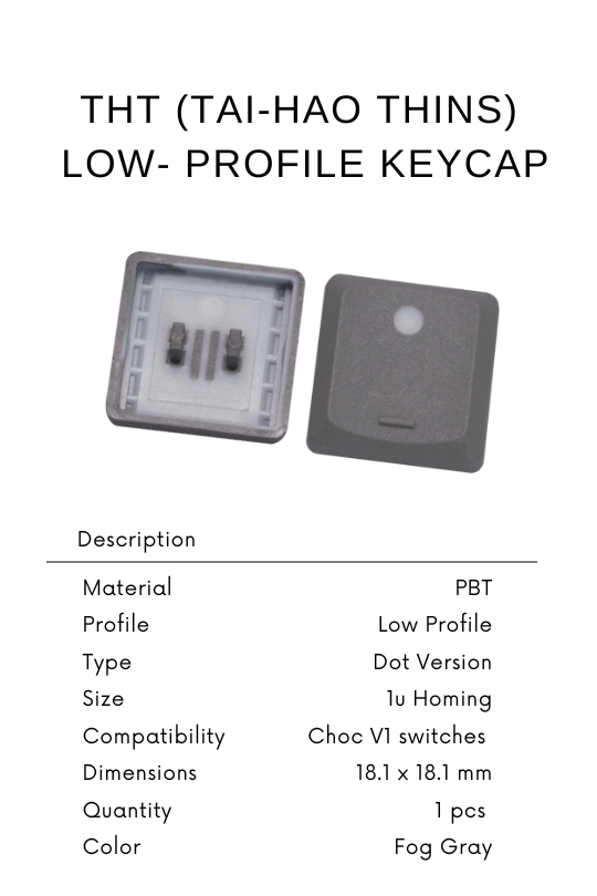 Tai-Hao Thins Low Profile Keycap, PBT 1U DOT , Backlit,For Gray-Perfect for mechanical keyboards,mx switch,coch v1