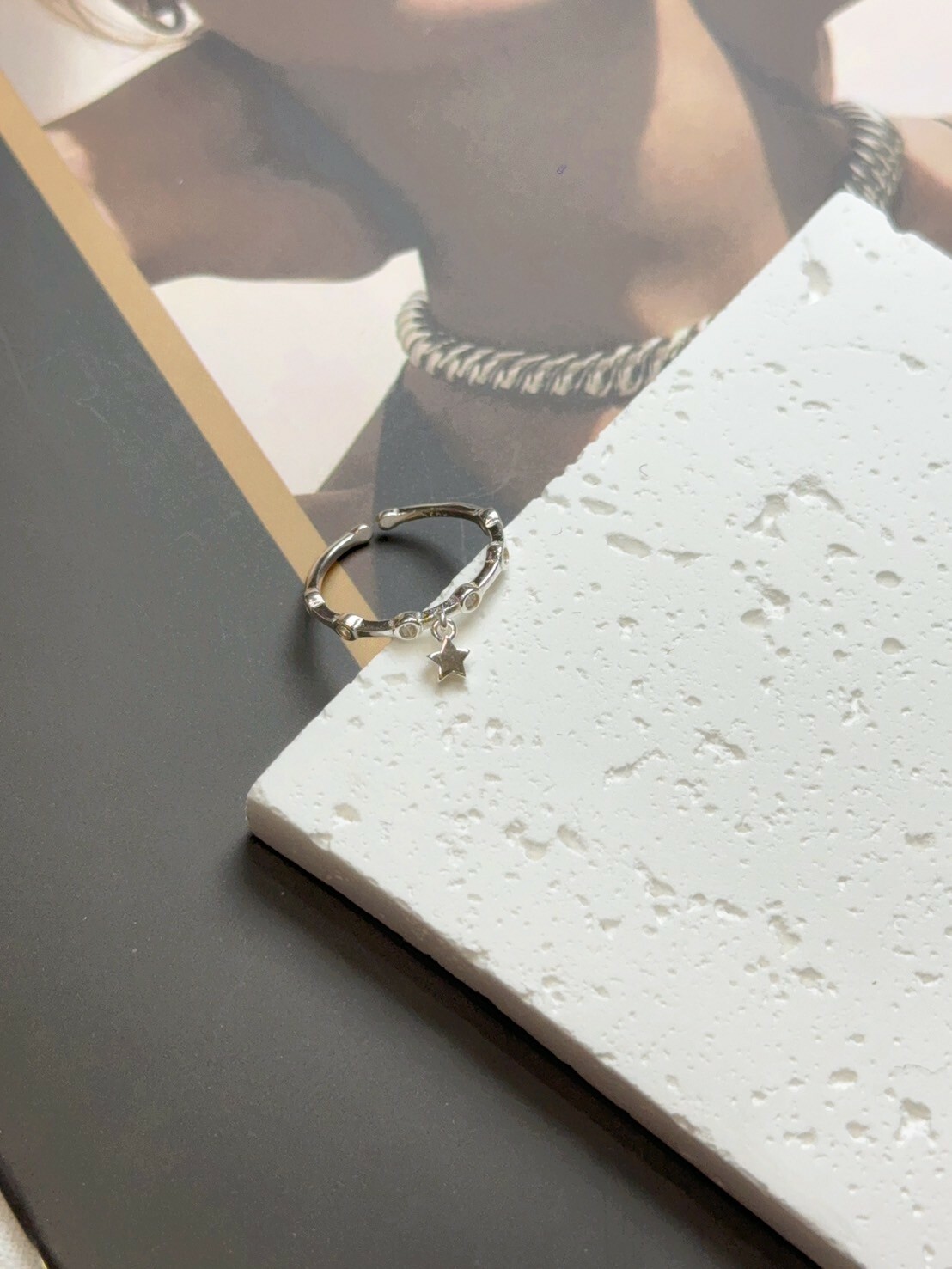 星辰軌跡|純銀星星垂墜戒指