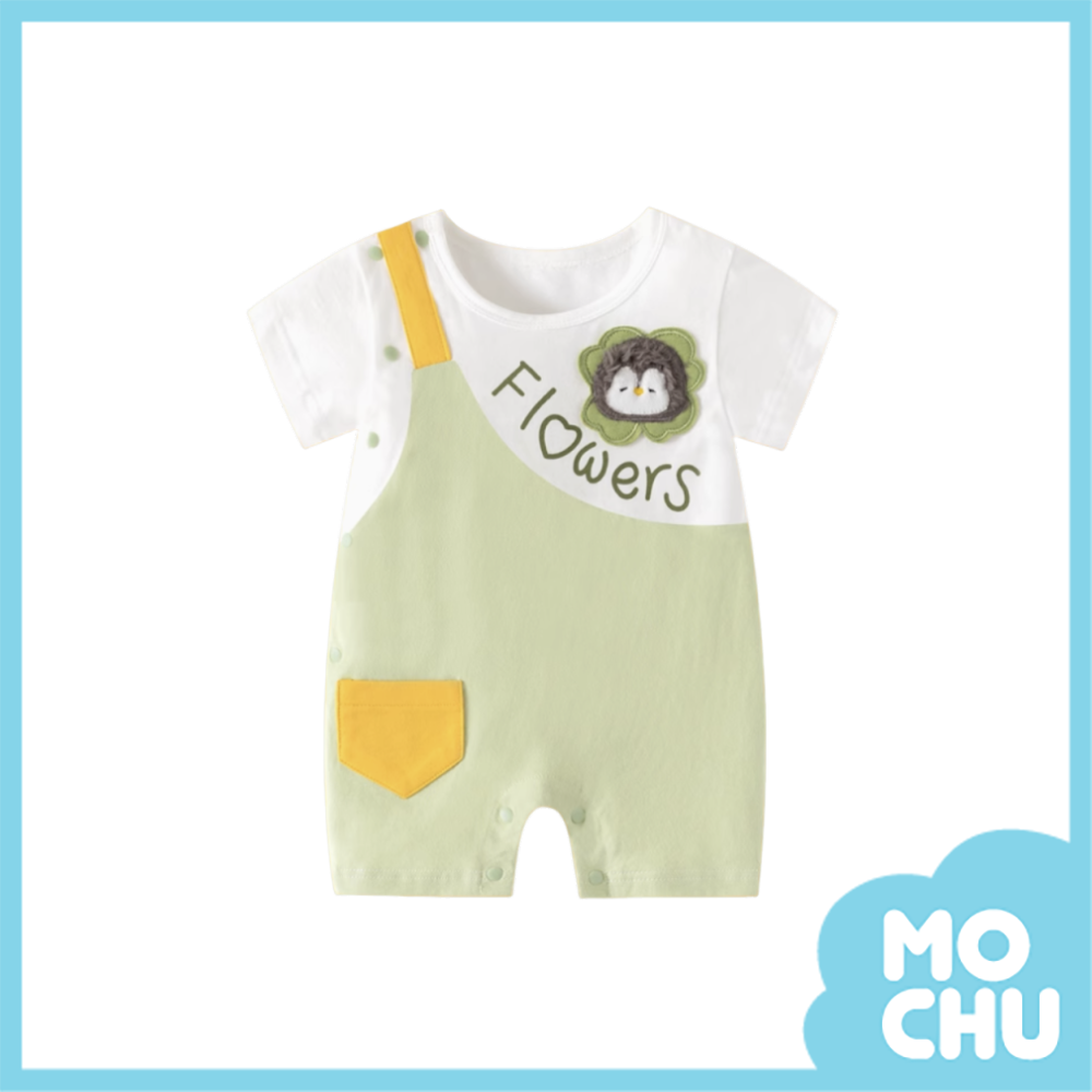 綠色口袋企鵝短袖連身衣