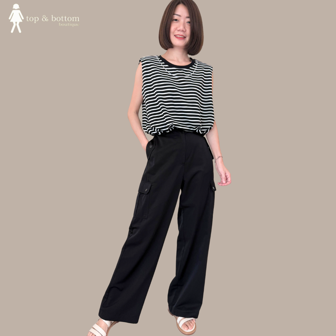 GLOSSY HIGH WAIST CARGO LONG PANT