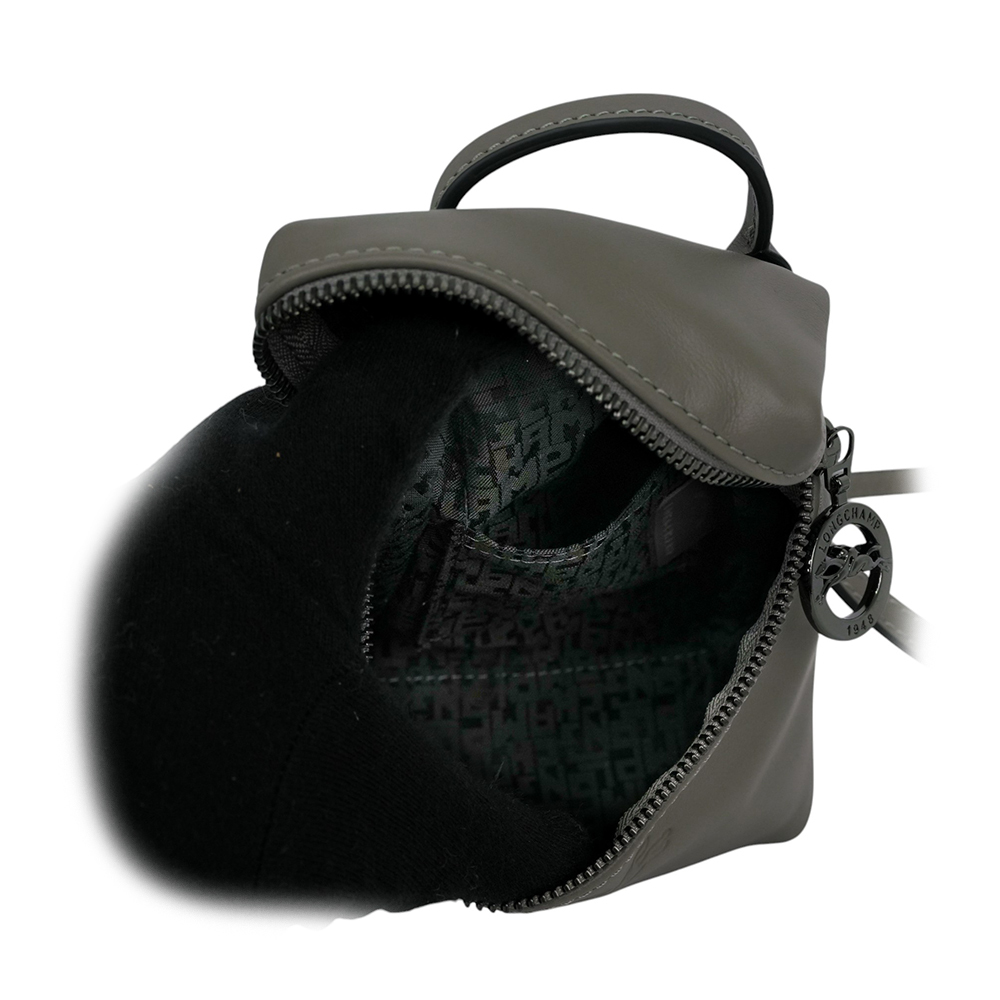 【LONGCHAMP】Le Pliage Xtra XS 小牛皮拉鍊迷你手提/斜背二用包(斑鳩灰)10285 987 P55