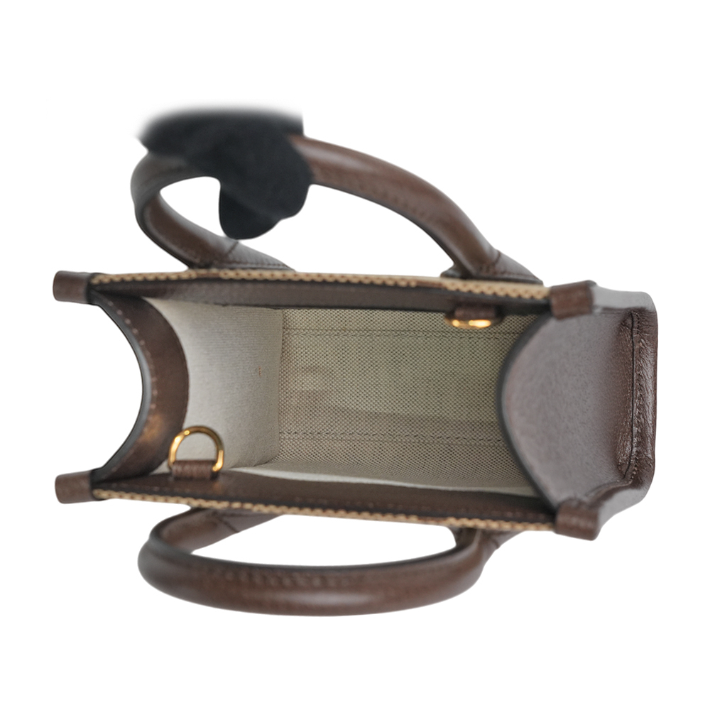 【GUCCI】Jumbo GG Logo 緹花布及皮革迷你二用托特包(棕色)699406 UKMDG 2570