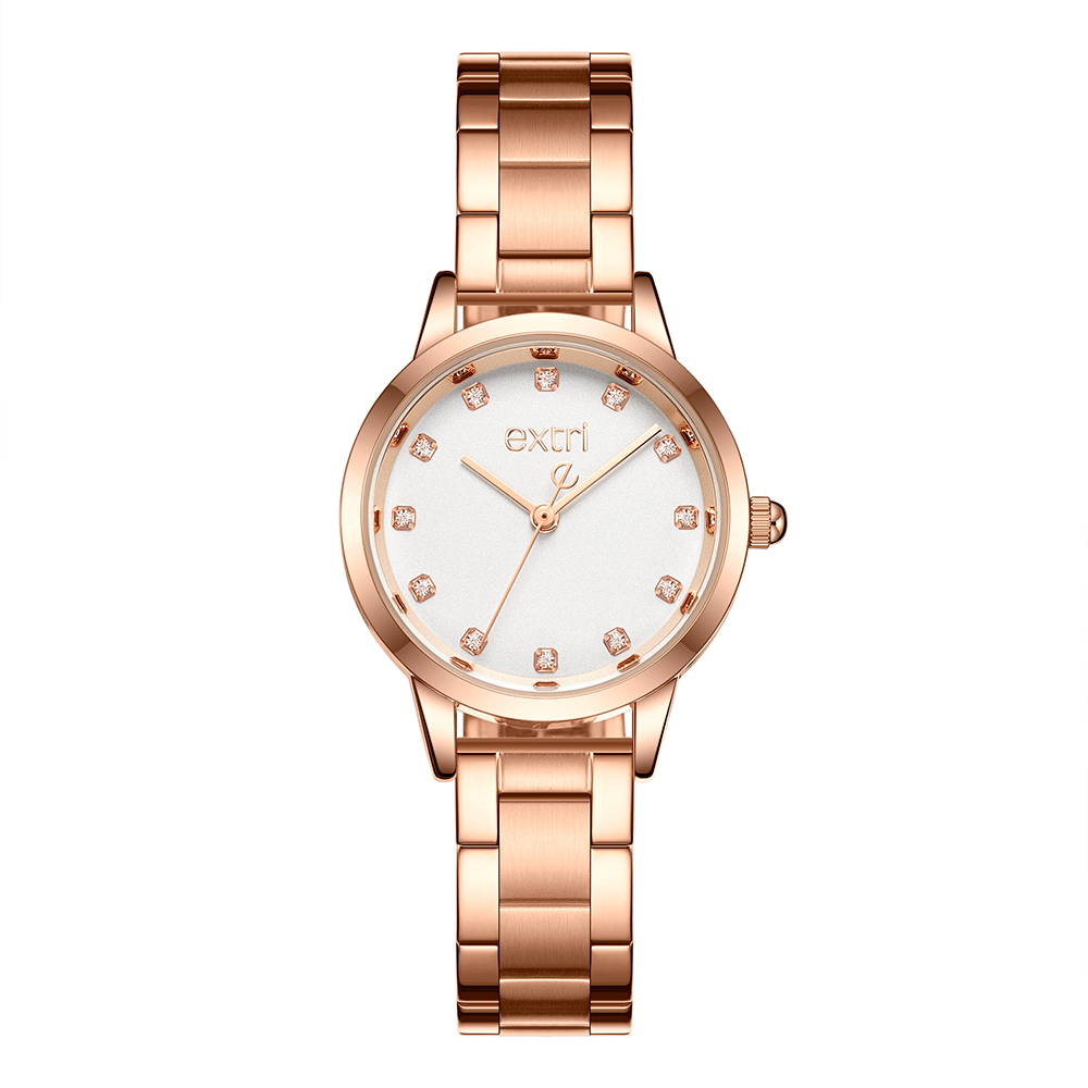 【EXTRI】 E1002 時尚 簡約 晶鑽時標 珠寶扣 不鏽鋼 手錶