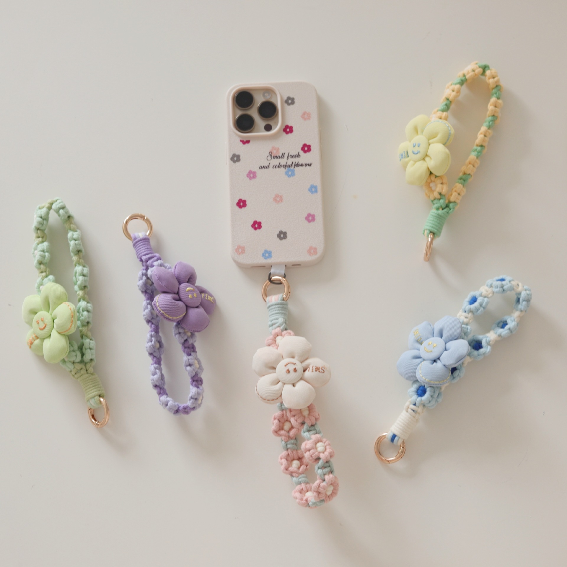 《5727》手工編織花朵手機掛繩