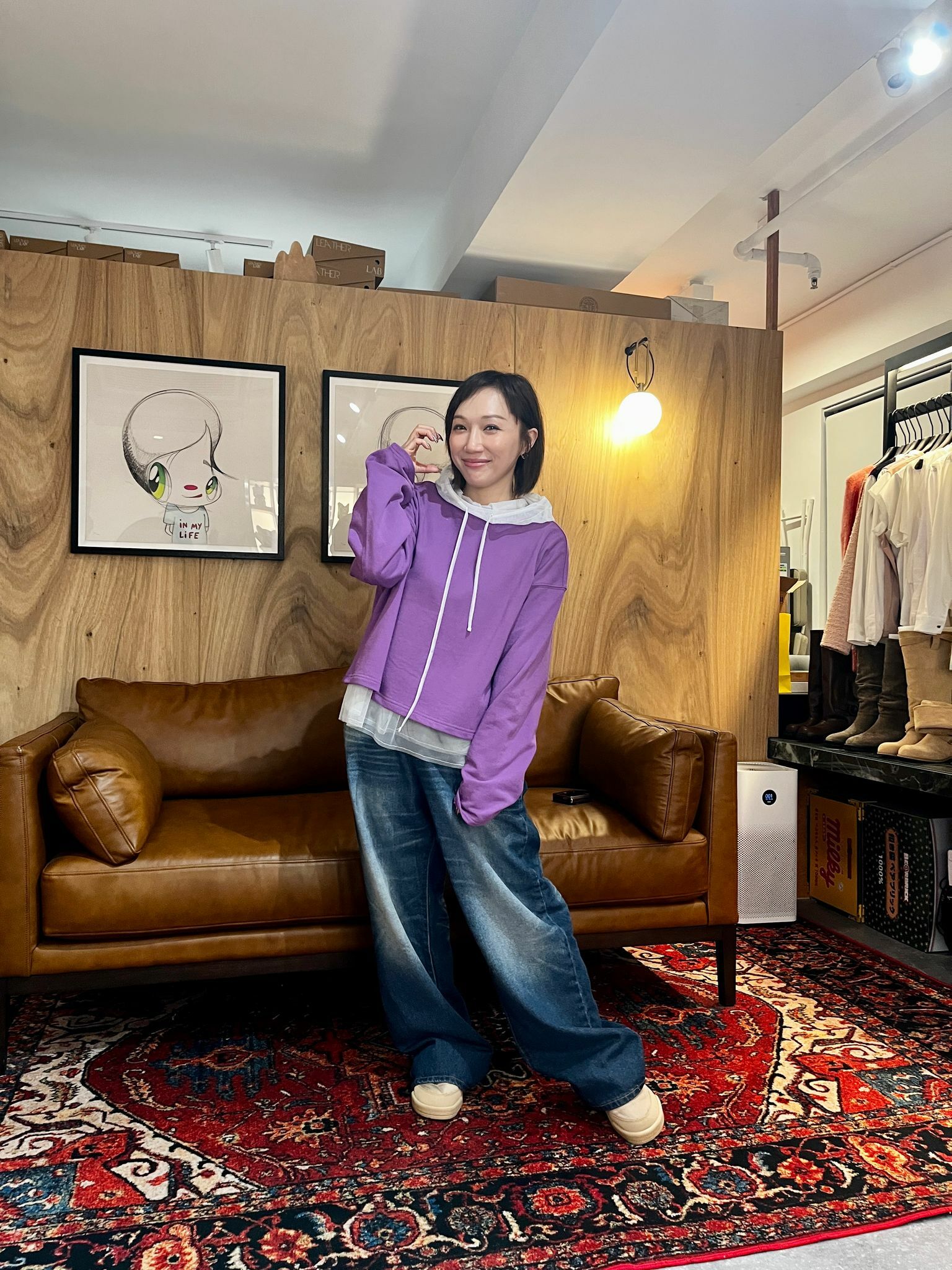 PM4035 綿質簡約長袖上衣 - 紫色