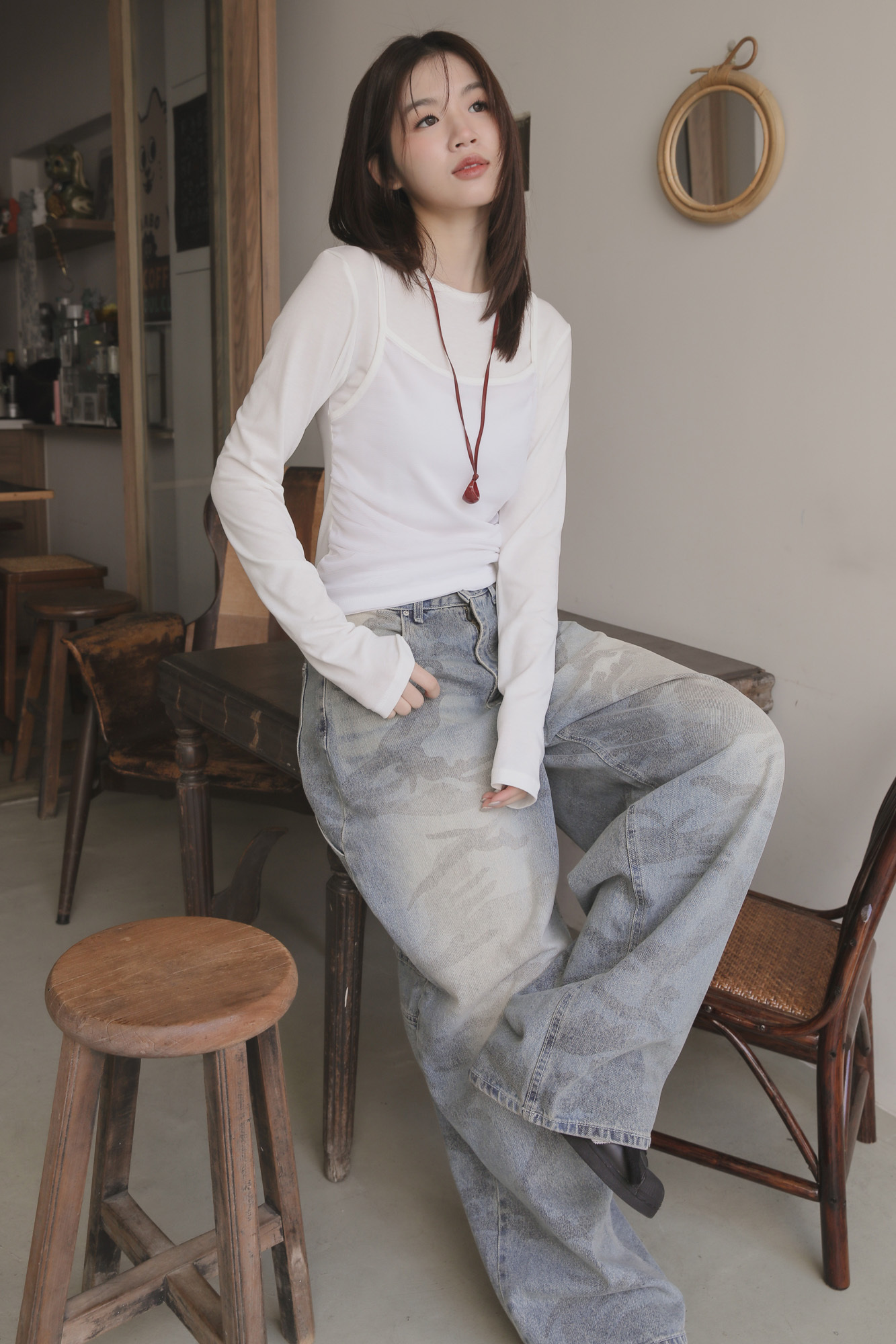 Vintage Camo Wide Denim Pants #牛仔褲