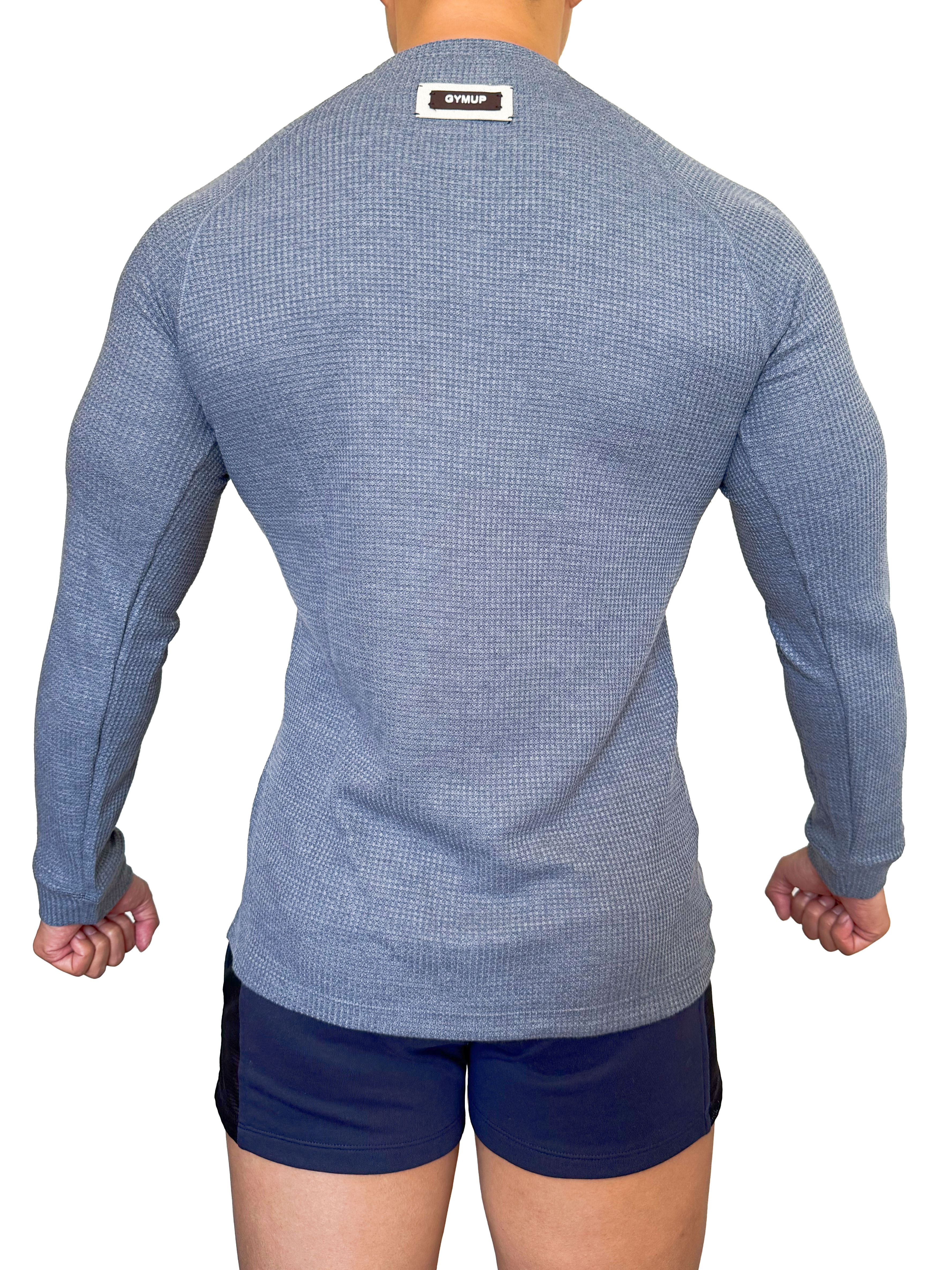 2025 全新系列 - GYMUP 窩夫格長袖T恤 04 灰藍