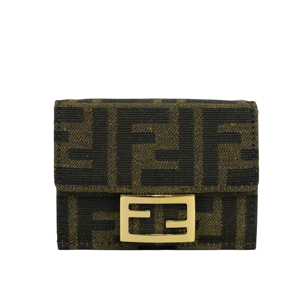 【FENDI】Baguette FF Logo 緹花布三折短夾(棕色)(Micro)8M0395 A98P F0A6E