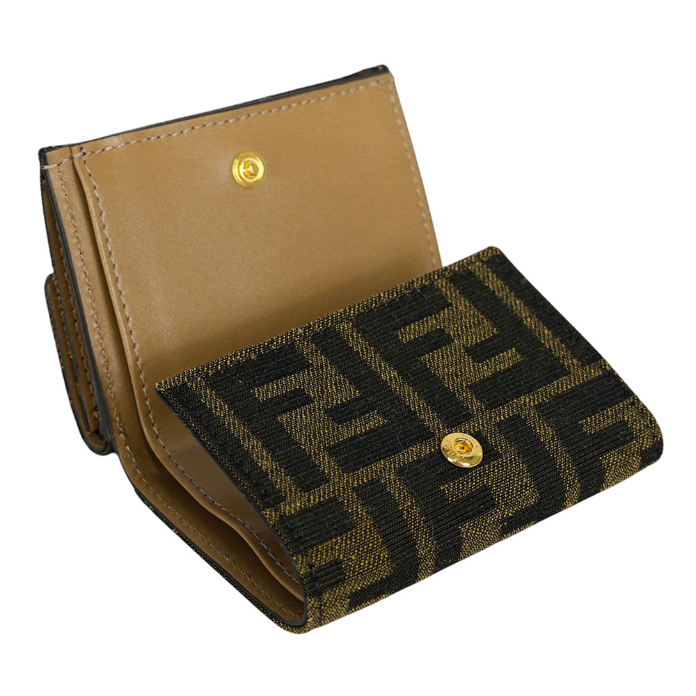 【FENDI】Baguette FF Logo 緹花布三折短夾(棕色)(Micro)8M0395 A98P F0A6E