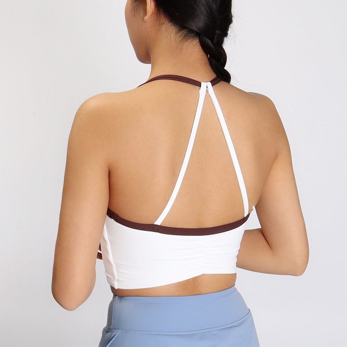 雙色美背抓皺含罩杯瑜珈/運動/機能背心【半固定罩杯】