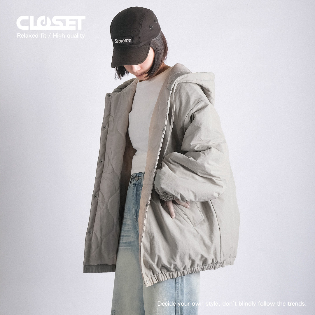 “現貨” [D.CLOSET] 衍縫 葫蘆紋 鋪棉 連帽 夾克