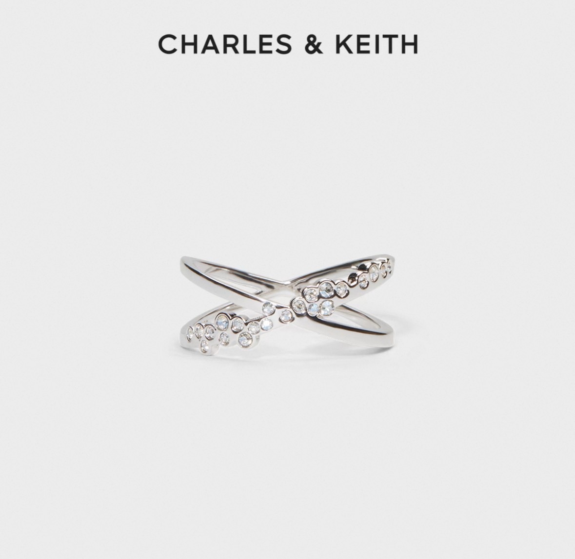 #現貨 小ck Reverie 施華洛世奇 水晶交叉細戒 銀色