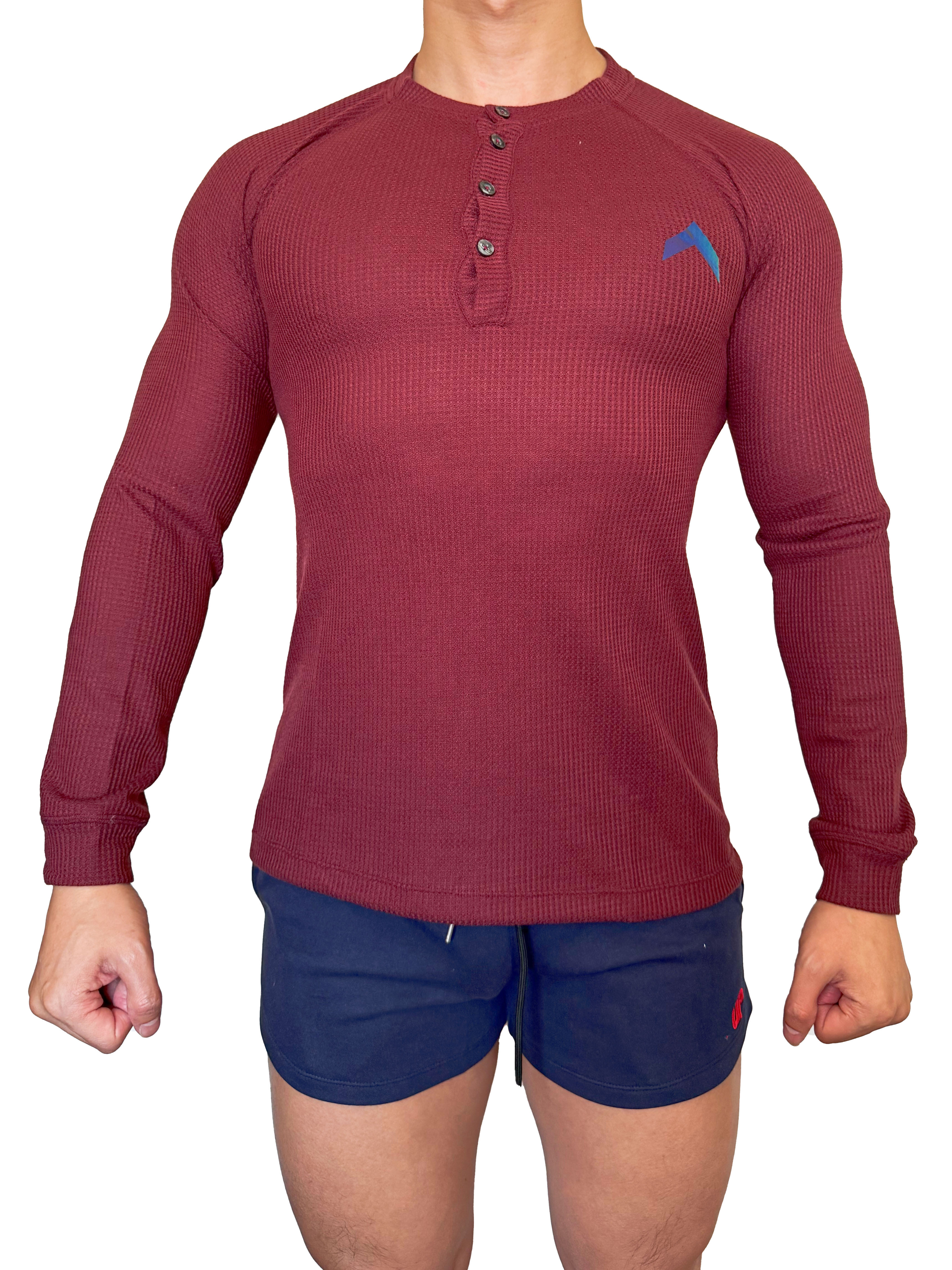 2025 全新系列 - GYMUP 窩夫格長袖T恤 04 酒紅