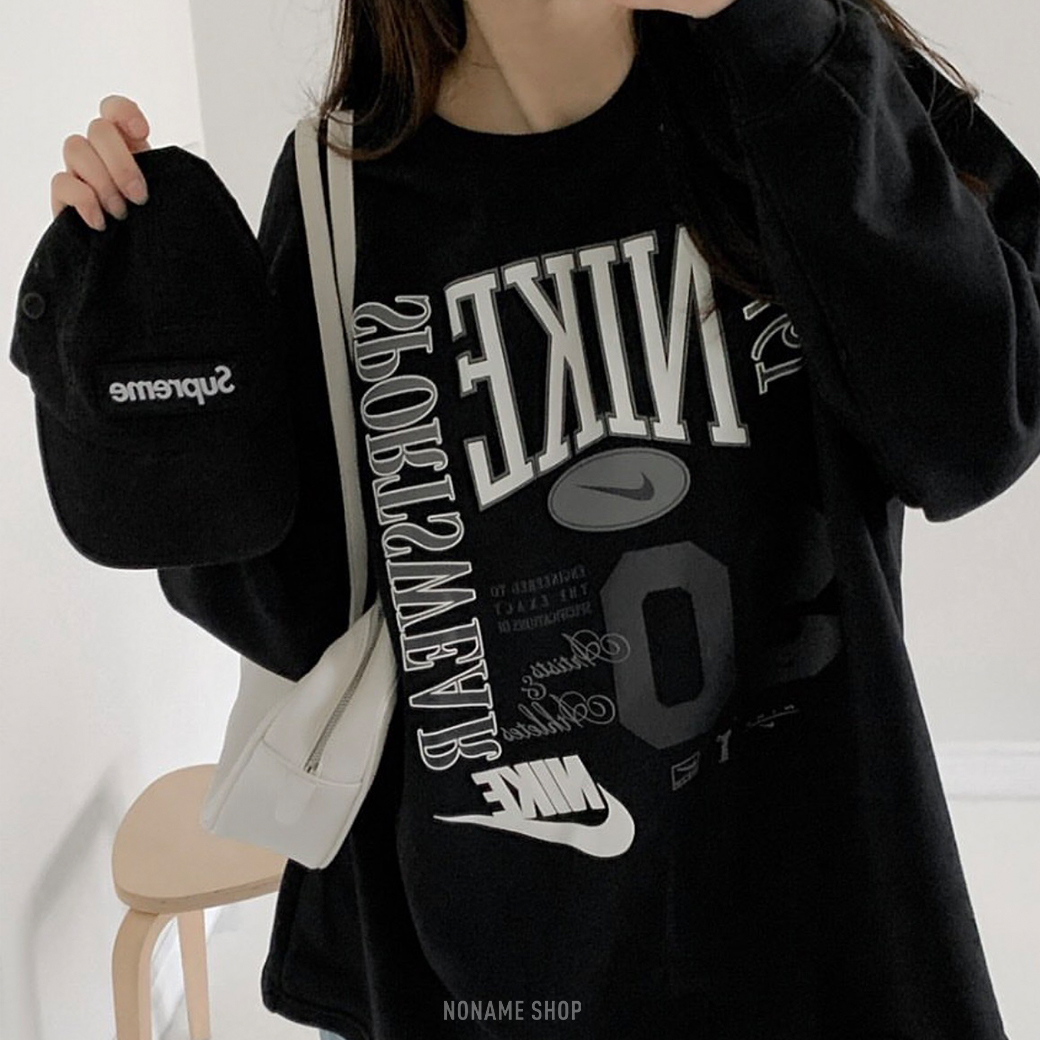 NIKE SPORTSWEAR 多標LOGO 寬鬆 落肩 大學T 兩色 (女款)