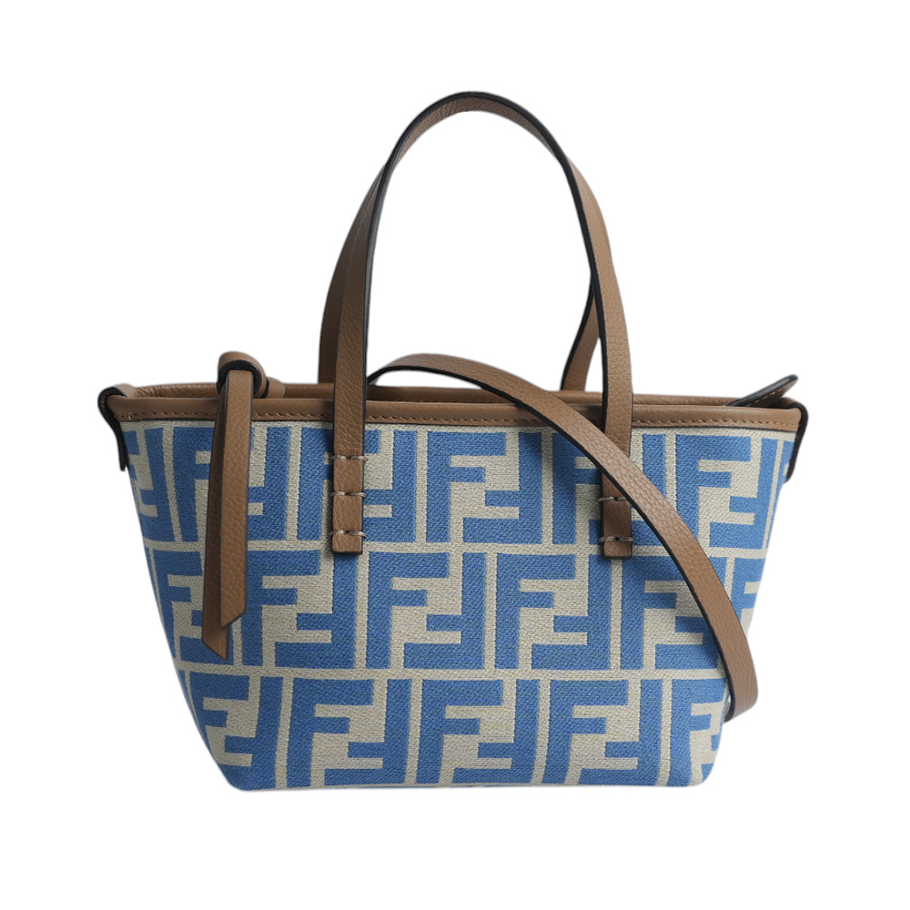 【FENDI】Roll FF Logo 緹花布迷你手提/斜背二用包