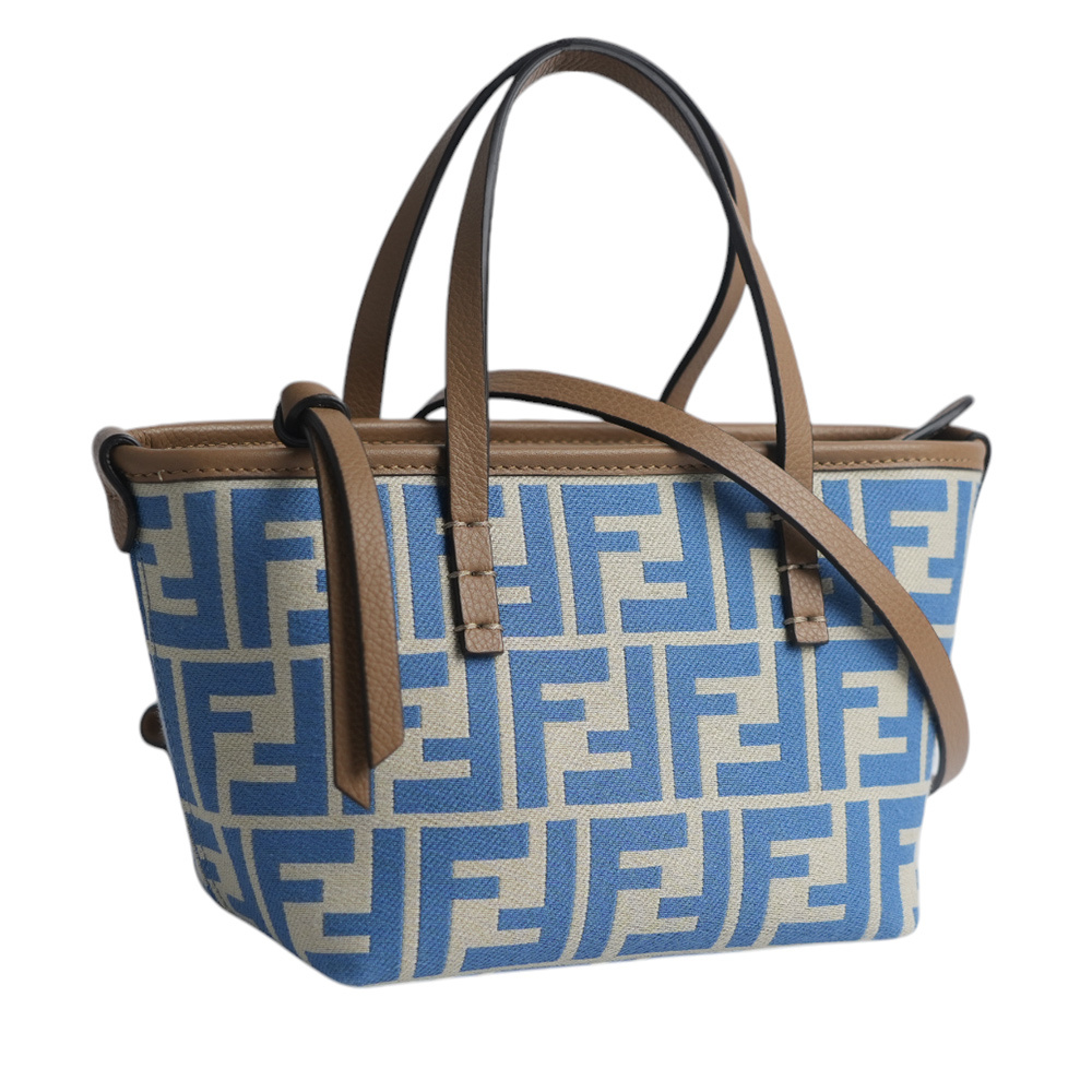 【FENDI】Roll FF Logo 緹花布迷你手提/斜背二用包