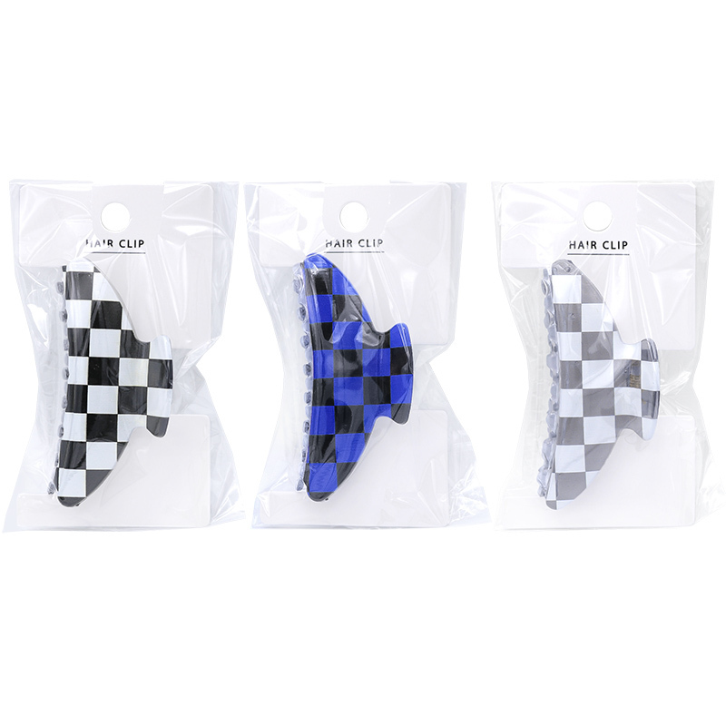 格紋髮夾/黑、灰、藍
