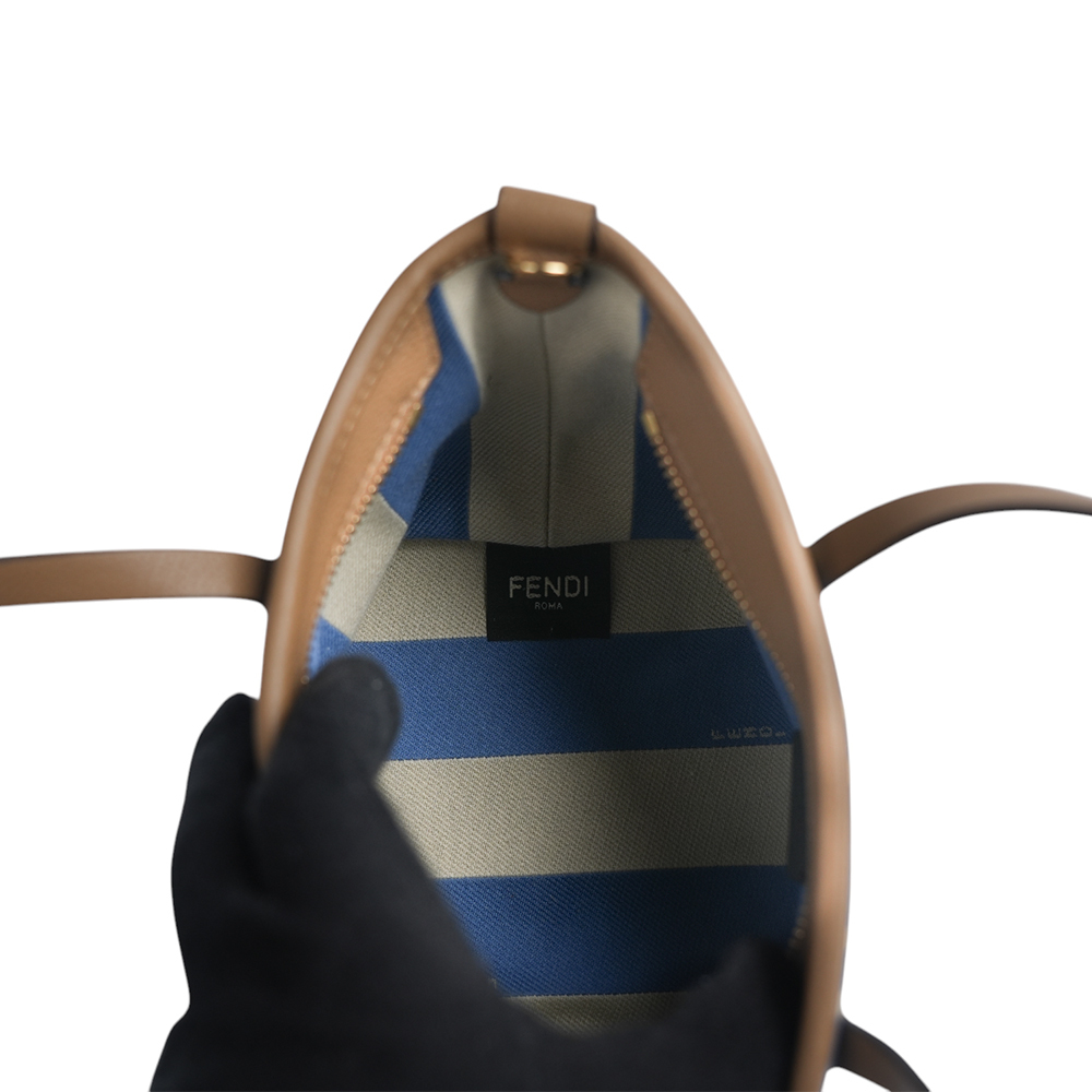 【FENDI】Roll FF Logo 緹花布迷你手提/斜背二用包(淺藍色)8BS096 AOVJ F1PIP