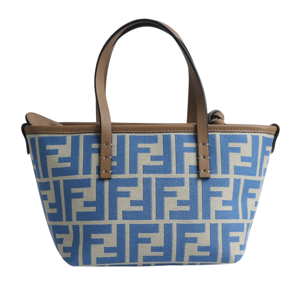 【FENDI】Roll FF Logo 緹花布迷你手提/斜背二用包(淺藍色)8BS096 AOVJ F1PIP