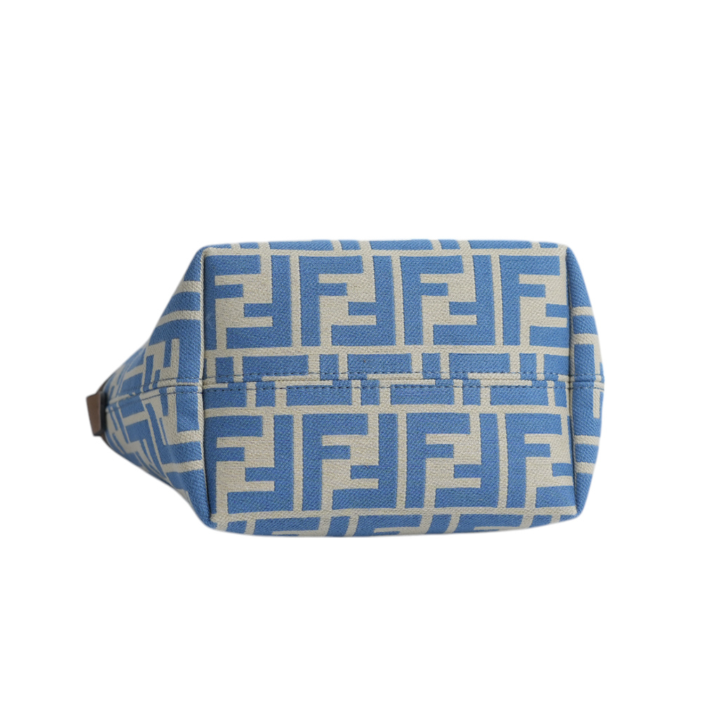 【FENDI】Roll FF Logo 緹花布迷你手提/斜背二用包(淺藍色)8BS096 AOVJ F1PIP
