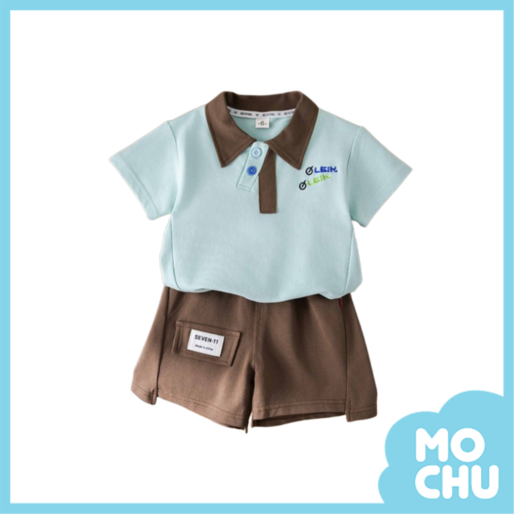 斜釦翻領拼色休閒套裝(二色)