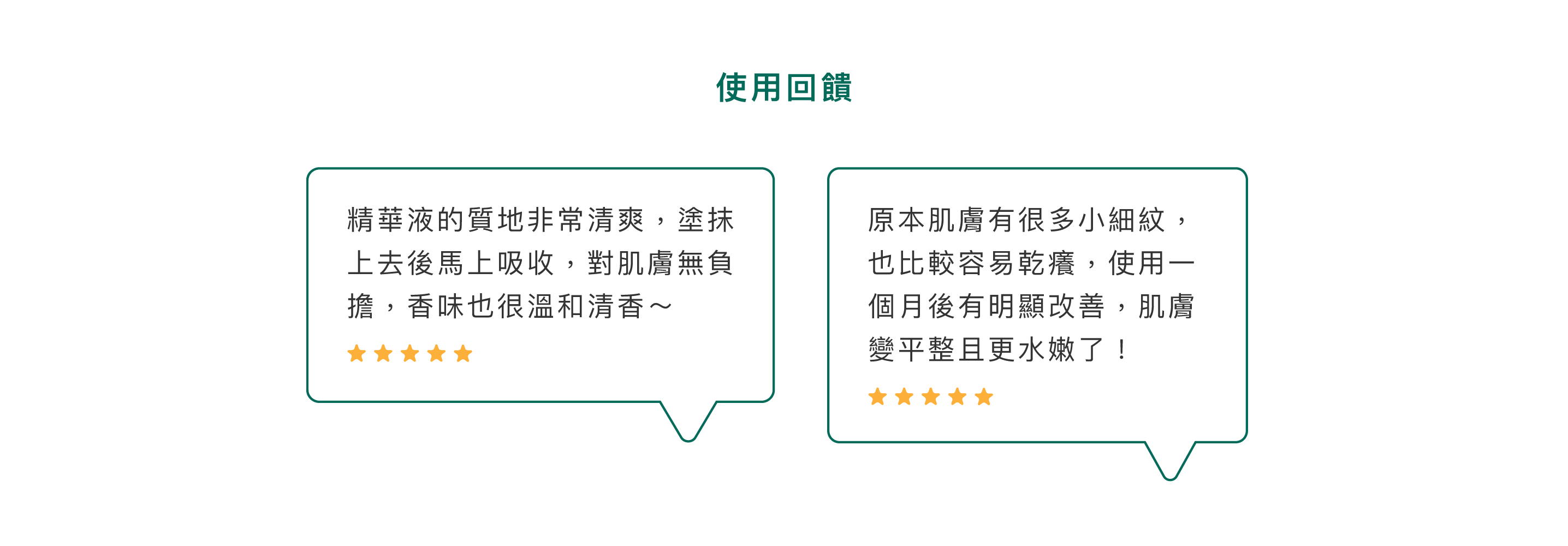 使用回饋:精華液的質地非常清爽，塗抹上去後馬上吸收，對肌膚無負擔，香味也很溫和清香～原本肌膚有很多小細紋，也比較容易乾癢，使用一個月後有明顯改善，肌膚變平整且更水嫩了！