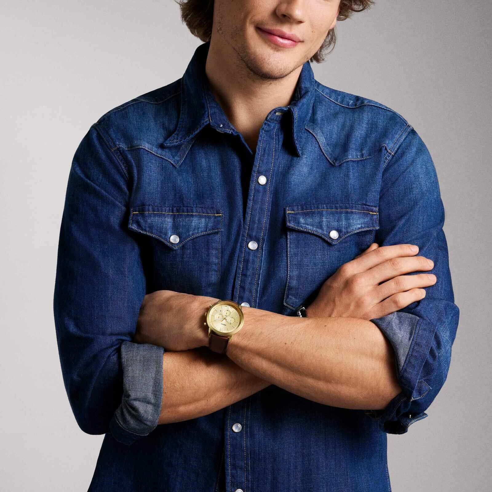 Neutra 雅仕三眼計時手錶 棕色真皮錶帶 44 MM FS6113