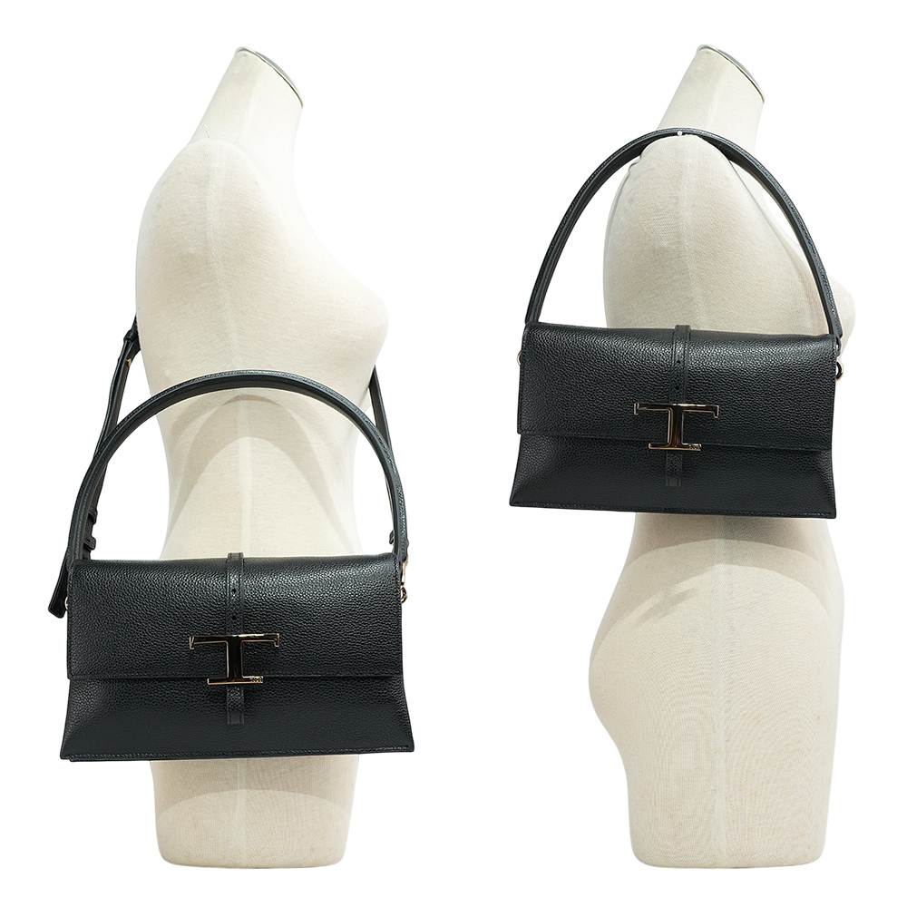 【TOD'S】T Timeless 小牛皮翻蓋三層迷你二用包(黑色)XBWTSEC0100U1Z B999