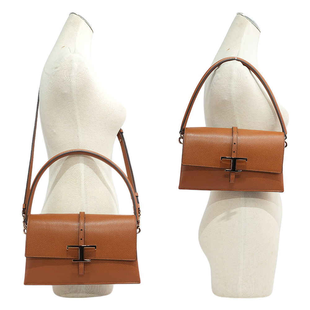 【TOD'S】T Timeless 小牛皮翻蓋三層迷你二用包(棕色)XBWTSEC0100U1Z S410